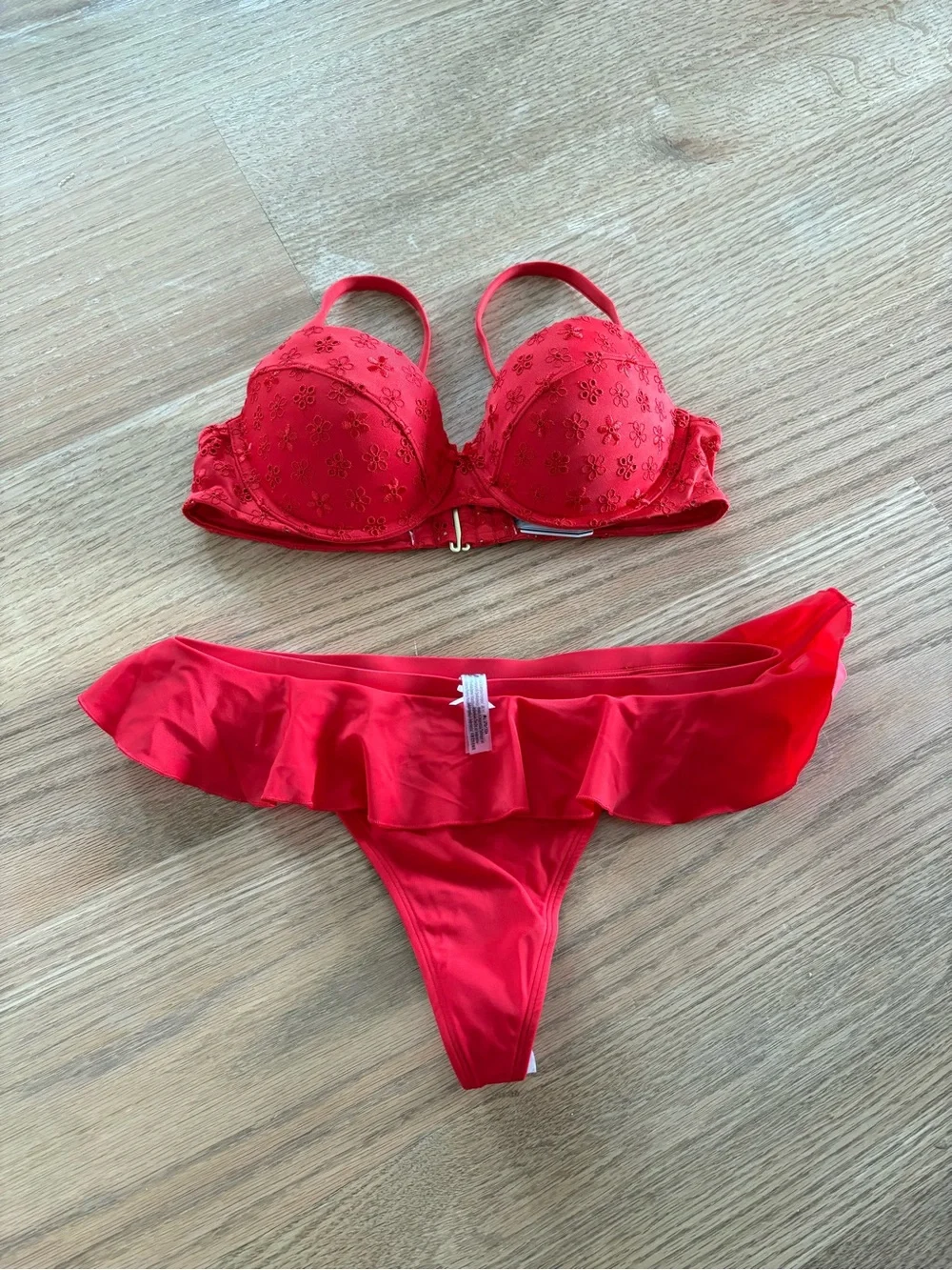 Frankie's Bikinis Red Ruffle Two-Piece Swim Set